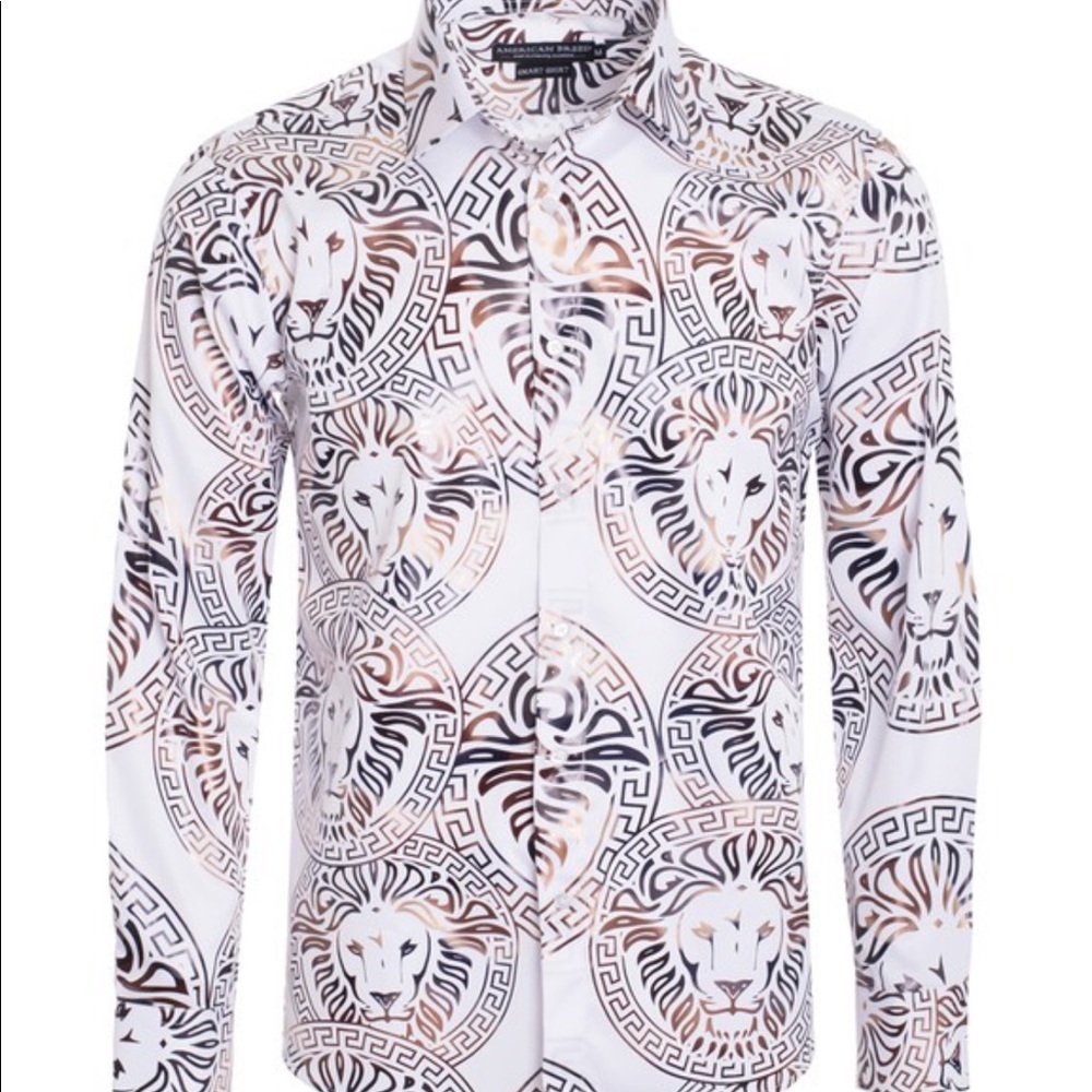 Men’s Designer Print White Gold Chain Button Up